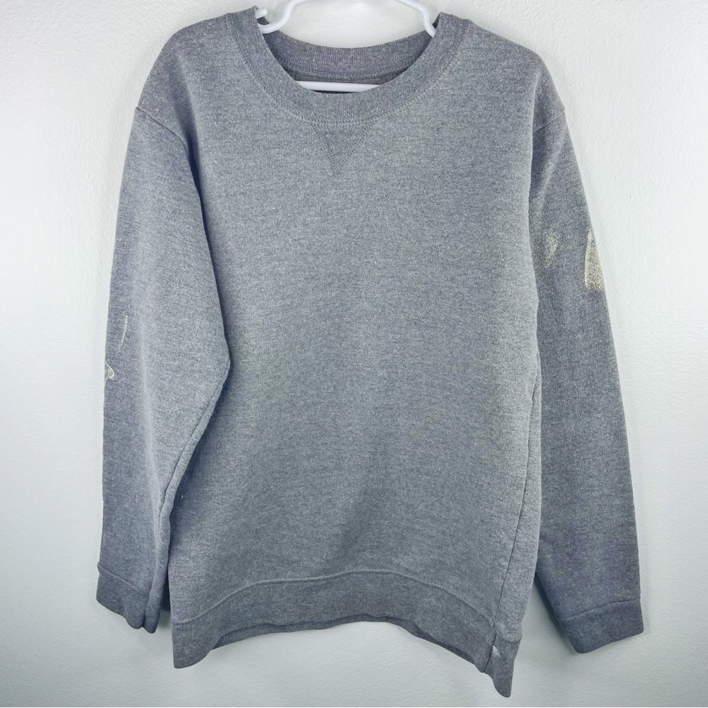 HANES Boys Kids Simple Grey Sweatshirt w/ Cute White Paint Stains on Arms Size L